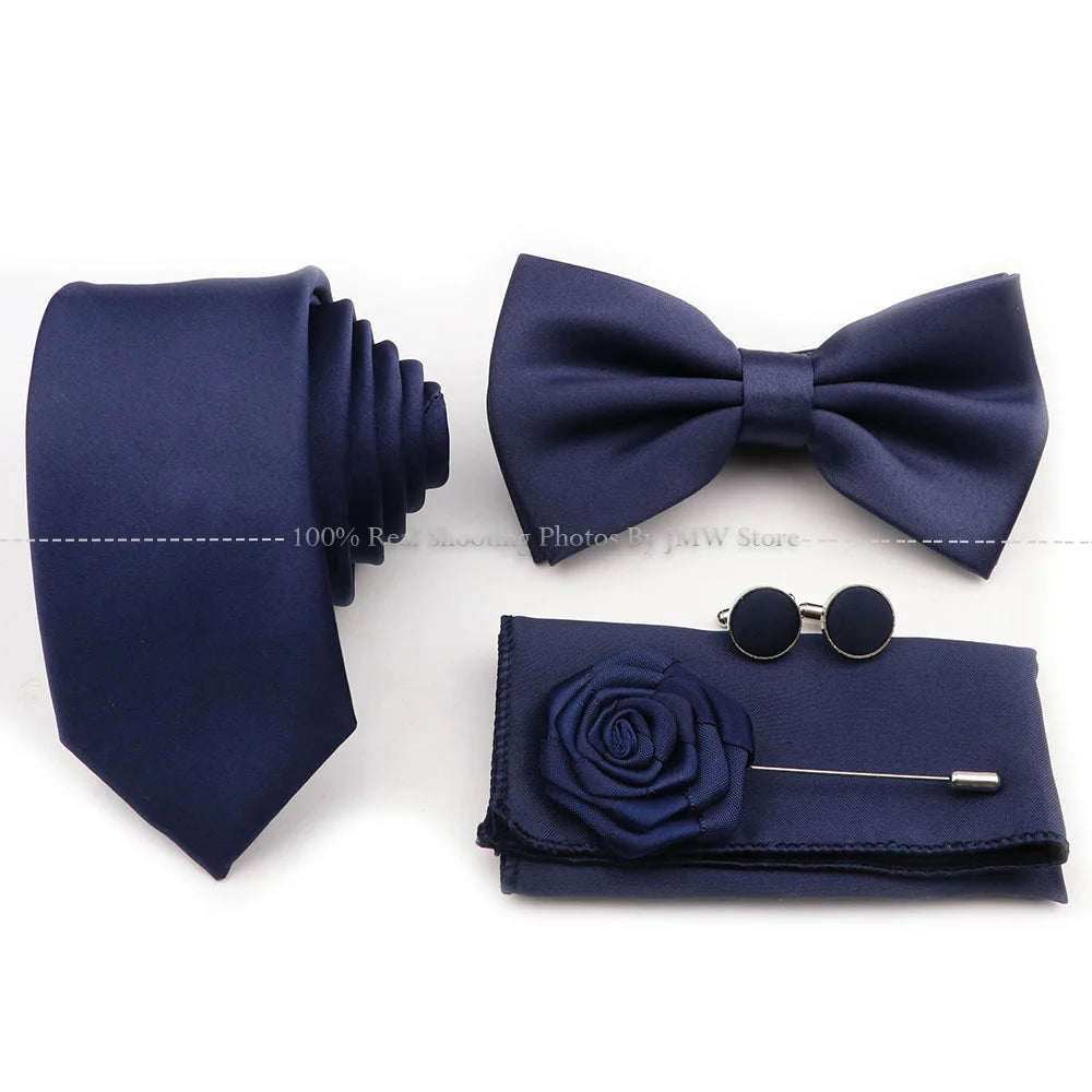 Ensemble cravate et nœud papillon violet bleu sauge vert en polyester, boutons de manchette et broche pour costume de marié, cravate de mariage, accessoire de chemise
