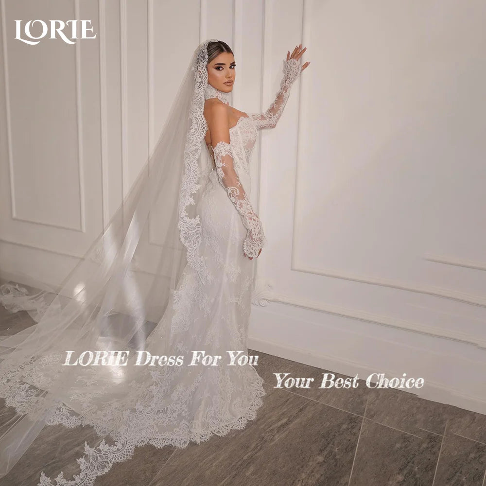LORIE Robes de mariée sirène élégantes en dentelle pour femmes, robes de mariée sans manches à dos ouvert, robes de mariée grande taille personnalisées