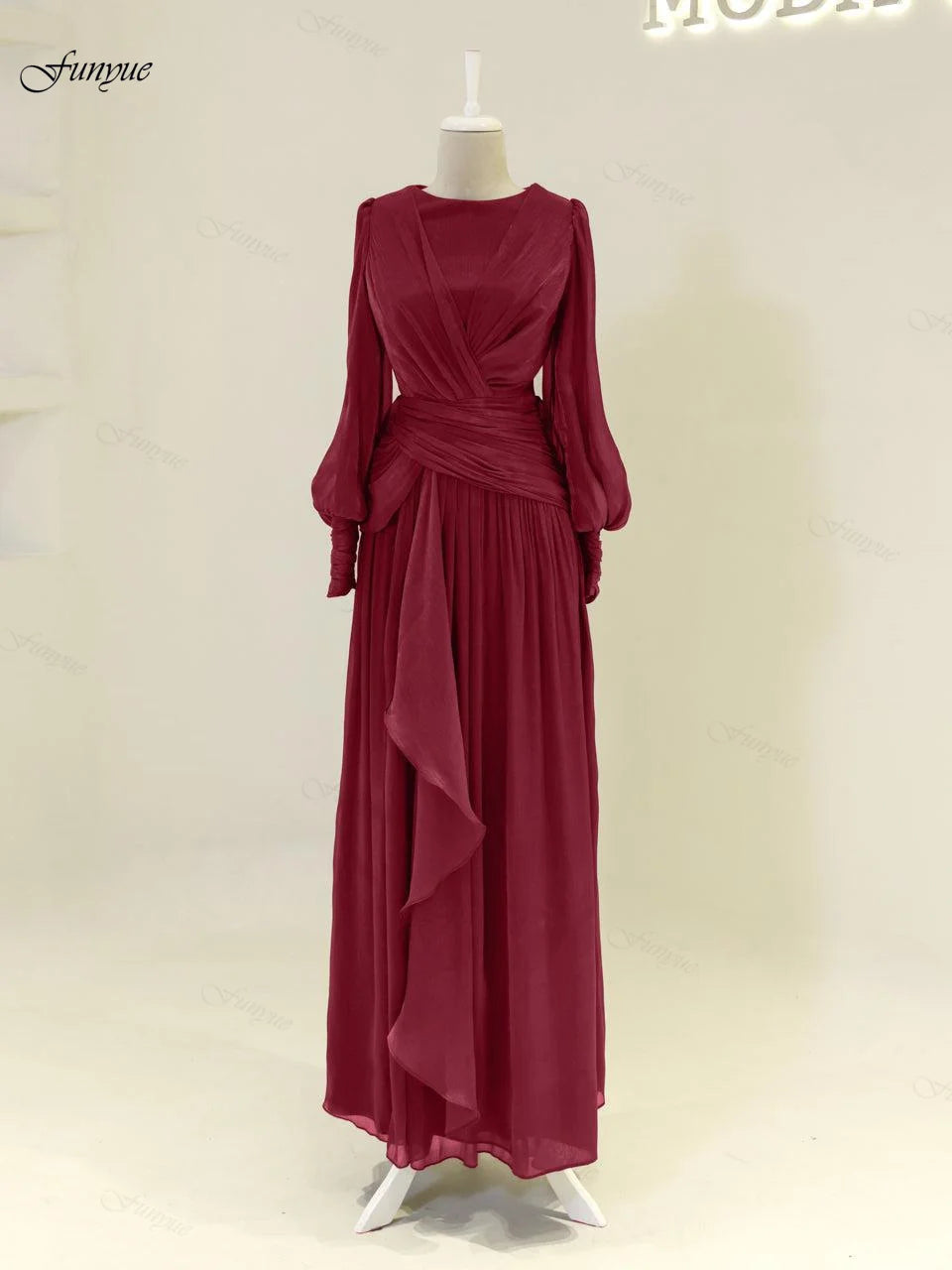 Robes de soirée musulmanes personnalisées élégantes pour femmes, en mousseline avec volants, manches longues, pour invités de mariage, robe de soirée formelle
