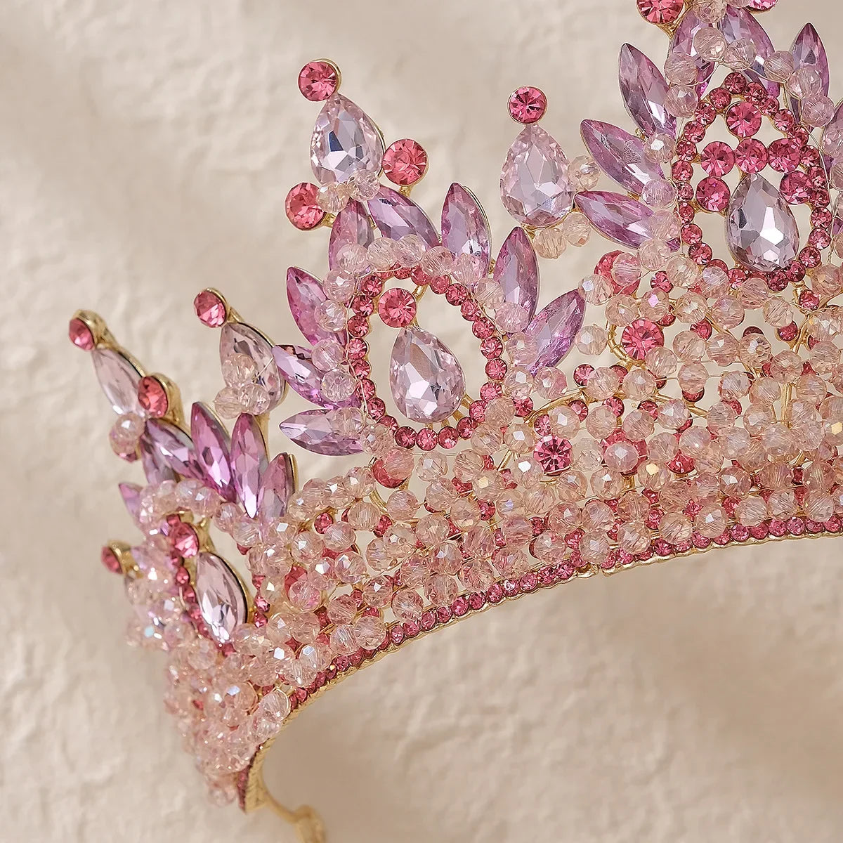 Accessoires de cheveux de mariage colorés roses, coiffe de concours de beauté, diadème de mariée Fait à la main en CRISTAL coloré avec perles