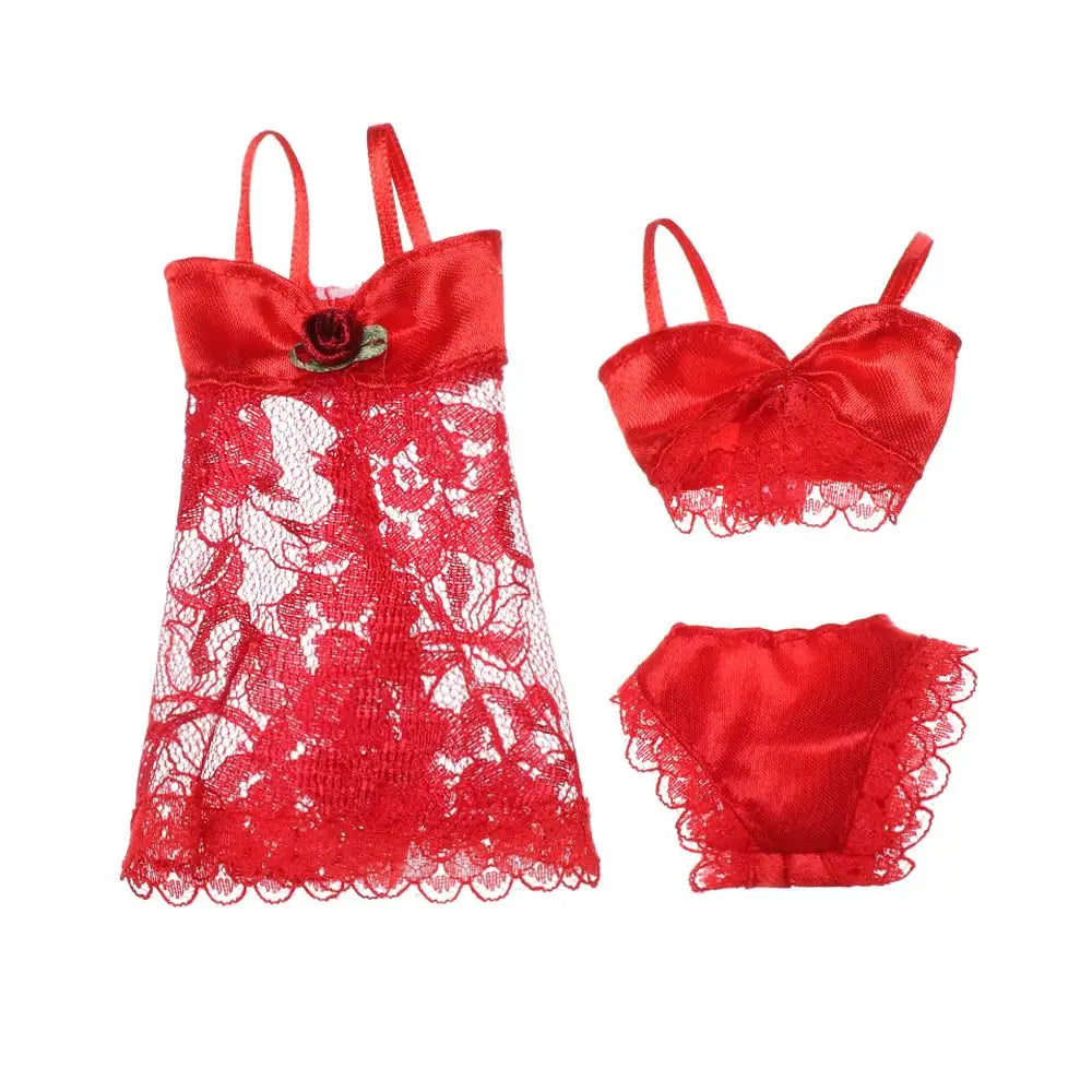 3 pièces/ensemble pyjamas colorés 3 en 1 vêtements sous-vêtements lingerie soutien-gorge robe dentelle accessoires de maison pour poupée 1/6