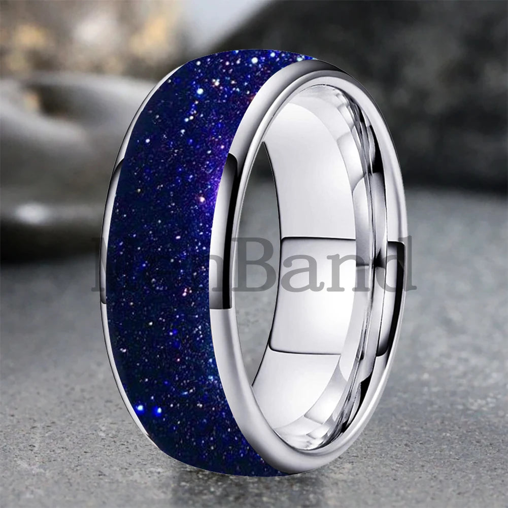 Bague de mariage pour homme 4/6/8mm - Bague en carbure de tungstène avec sable galactique concassé Espace cosmique Bague de mariage unisexe Bague de fiançailles Pour lui