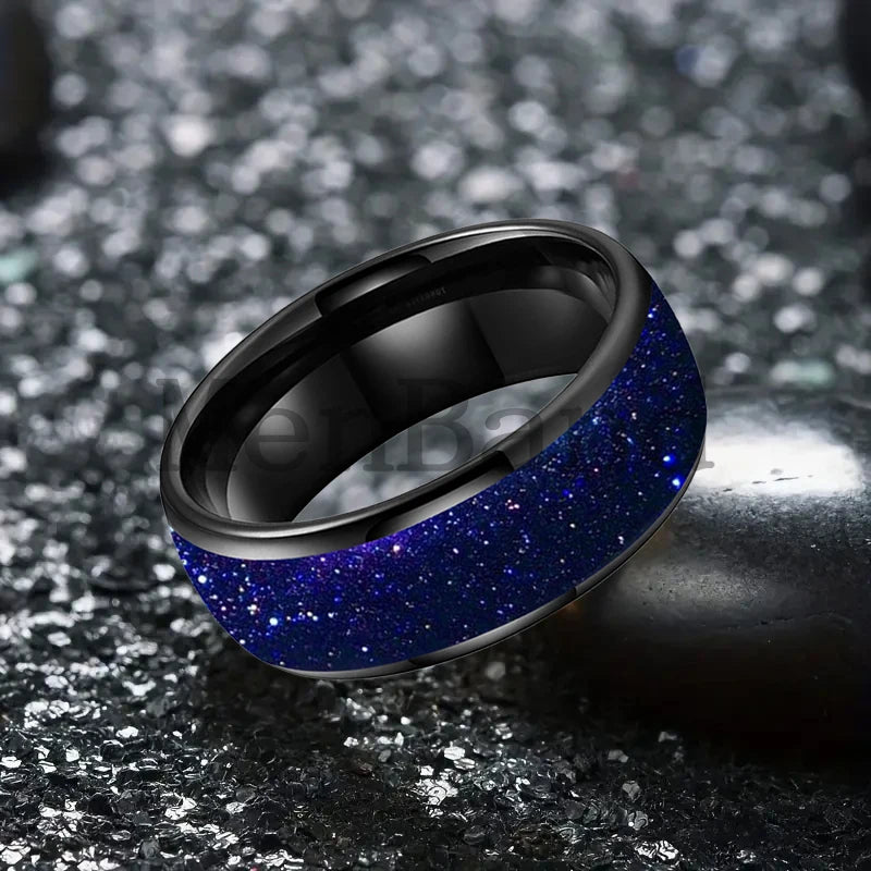 Bague de mariage pour homme 4/6/8mm - Bague en carbure de tungstène avec sable galactique concassé Espace cosmique Bague de mariage unisexe Bague de fiançailles Pour lui