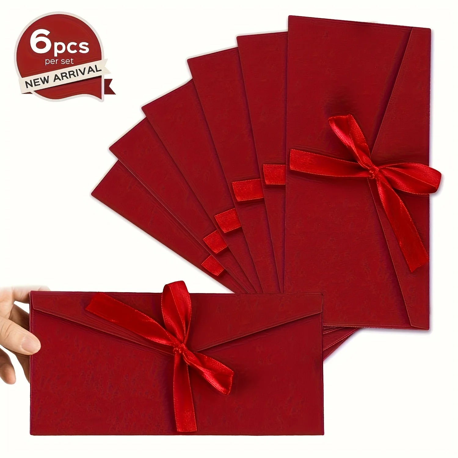 6 élégantes enveloppes cadeaux rouges avec nœuds en ruban - Invitations en papier kraft pour anniversaires, Noël, emballage cadeau de vacances