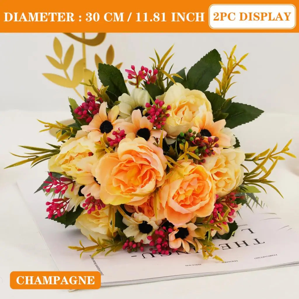 Oil Painting Peony Artificial Flower Bridal Bouquet