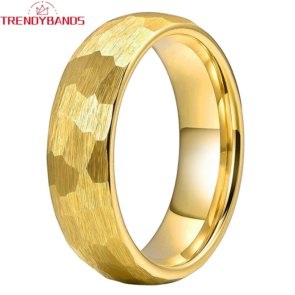 Alliance de mariage en carbure de tungstène martelé de 6 mm et 8 mm pour hommes et femmes, finition brossée bombée, bijoux tendance, ajustement confortable