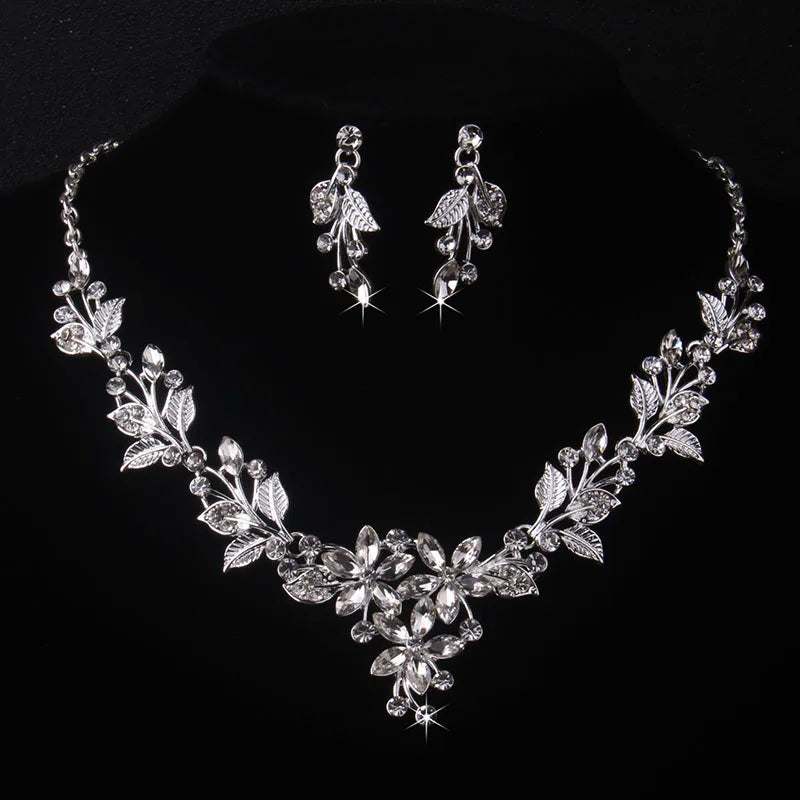 Parure de mariée collier et boucles d'oreilles Feuilles et Fleurs violettes