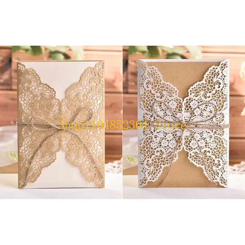 652F 50 cartes d'invitation de mariage avec inserts en papier kraft marron découpés pour douche nuptiale, fiançailles, anniversaire, événement spécial