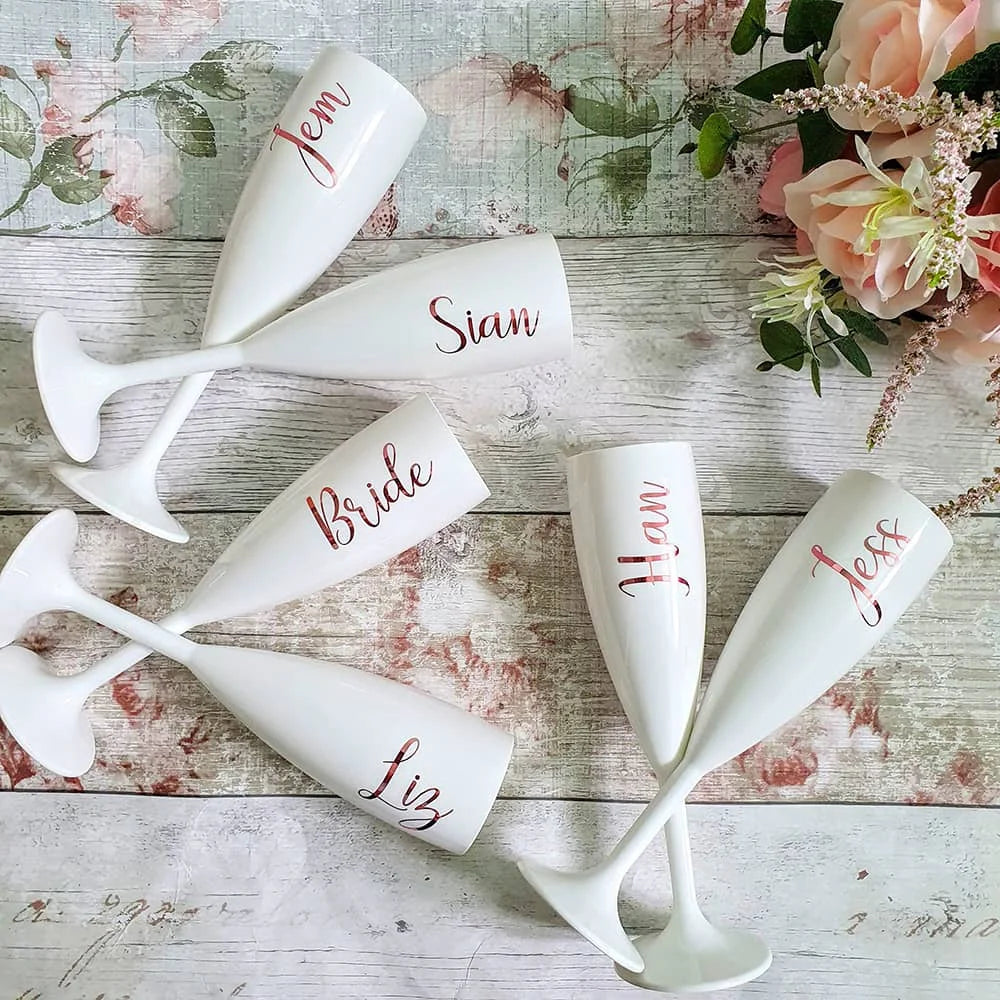 Personalized Birth Flower Champagne Flutes | Mr & Mrs Wedding Gift