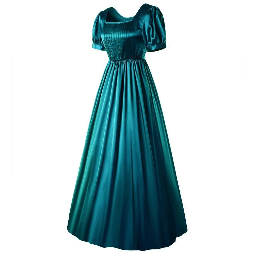 Robe médiévale en satin - Robe de thé victorienne taille haute, costume de cosplay Renaissance pour Halloween et robe de bal gothique steampunk