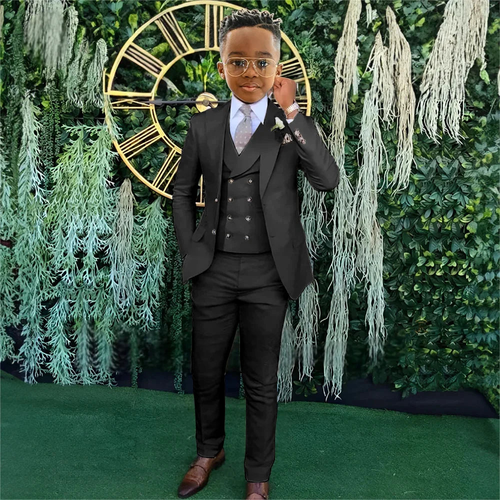 Ensemble Costumes Garçon 3 Pièces Veste Gilet Pantalon Tenue de Banquet Fête Élégant Smoking Enfant Vêtements d'Invité de Mariage 2-20T