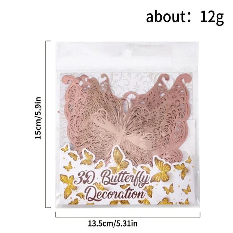 48pcs Gold Silver Hollow Butterfly Wall Stickers 3D Butterflies Bedroom Living Room Home Decoration Applique Wedding Decor