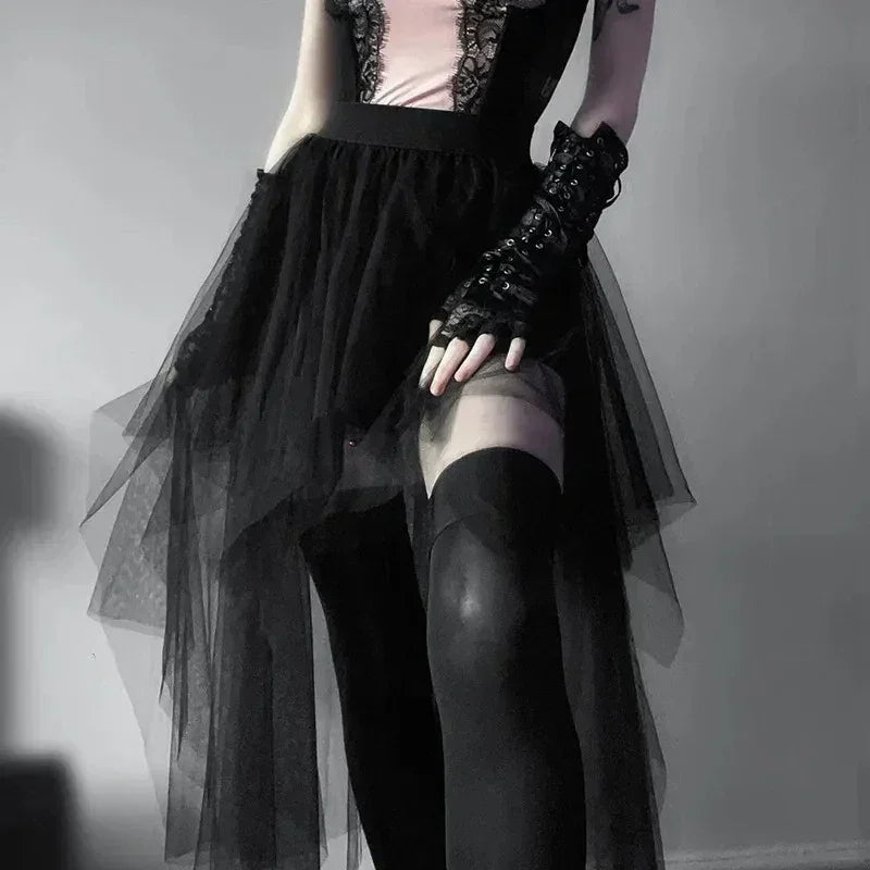 Jupes décontractées Punk Sexy en maille taille haute irrégulière pour femmes, nouvelle jupe polyvalente de style gothique européen et américain pour l'été