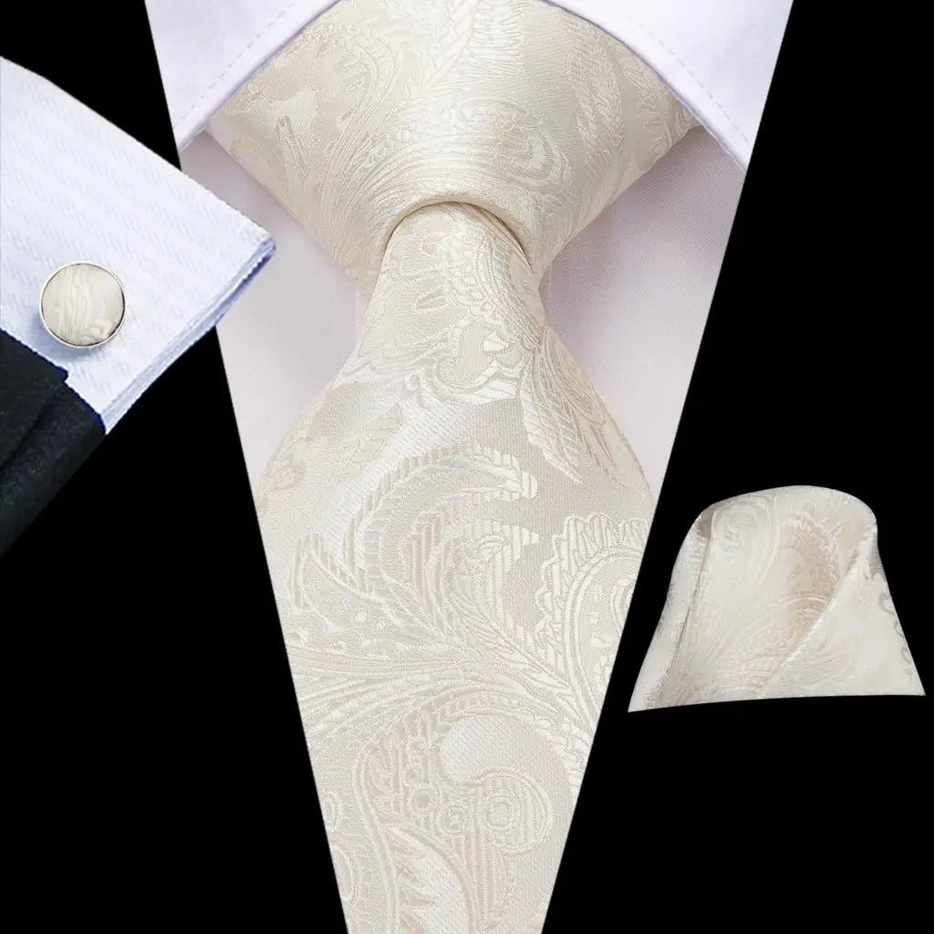 Silk Paisley & Floral Necktie Gift Set | Groom & Groomsmen Wedding Tie with Pocket Square & Cufflinks