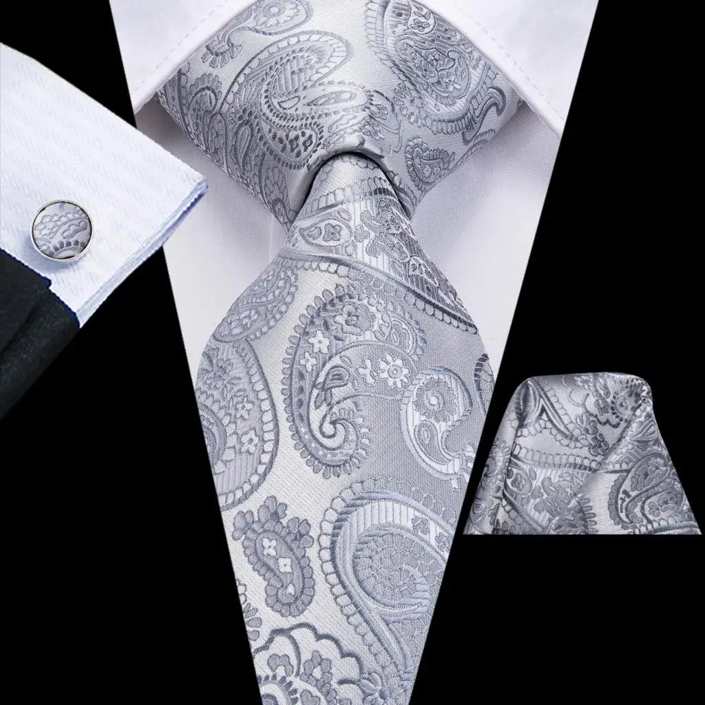 Silk Paisley & Floral Necktie Gift Set | Groom & Groomsmen Wedding Tie with Pocket Square & Cufflinks