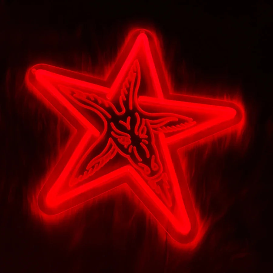 Bar Neon Art Wall Decor for Room Gothic Three-dimensional Carved Lamb and Inverted Baphomet Home Sign Five-pointed Beauty Star