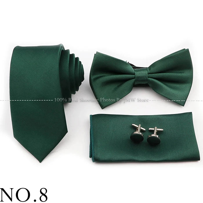Ensemble cravate et nœud papillon violet bleu sauge vert en polyester, boutons de manchette et broche pour costume de marié, cravate de mariage, accessoire de chemise
