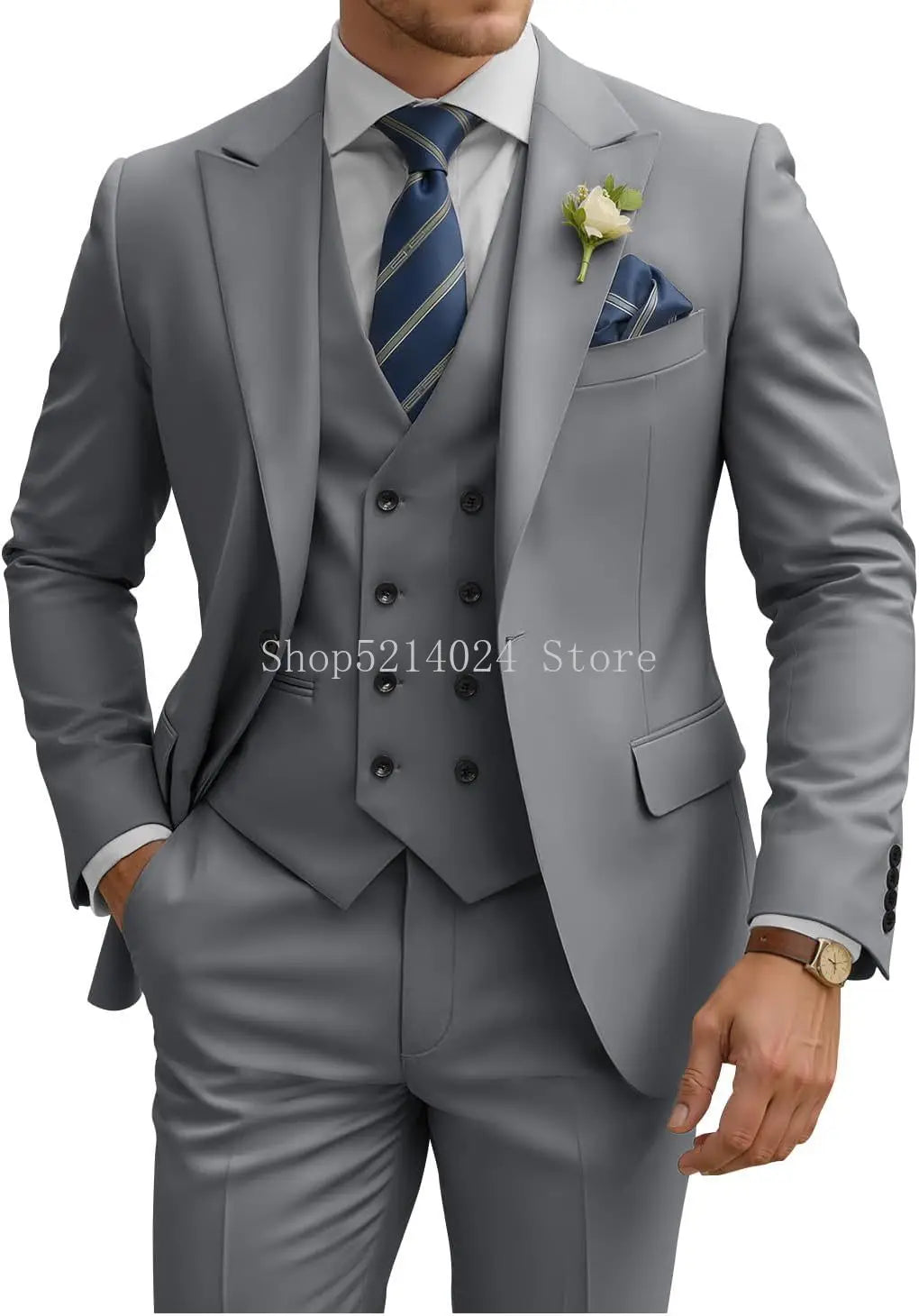 Costume Homme 3 Pièces Slim Fit Double Boutonnage Mariage Bal de Promo Dîner d'Affaires Formel Tuxedo