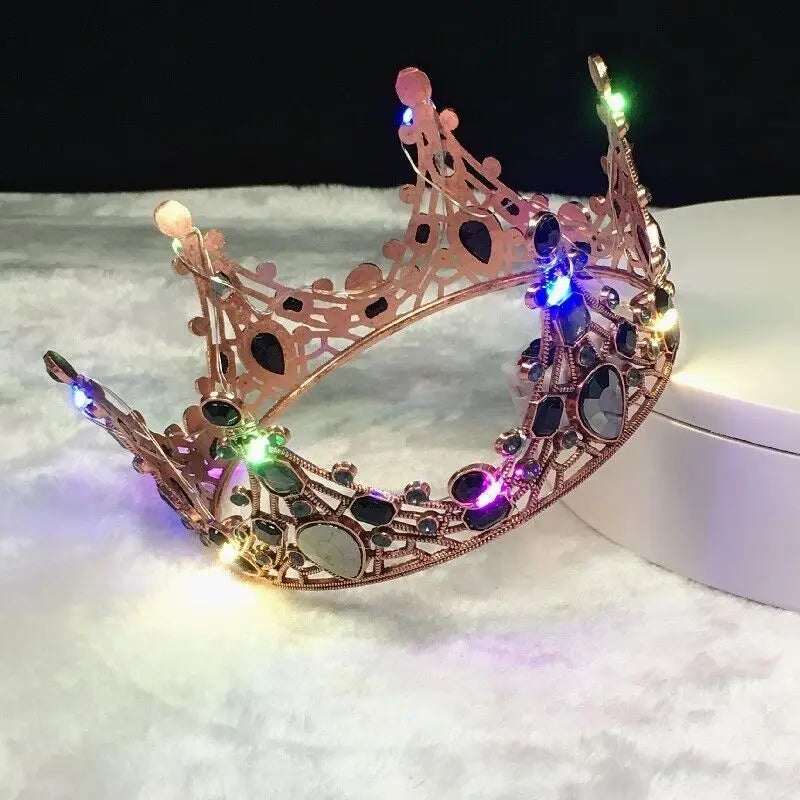Accessoires de cheveux de mariée lumineux, en alliage, avec cristaux, LED, couronne lumineuse, strass, diadème, fleur, reine, mariage, festival, fête