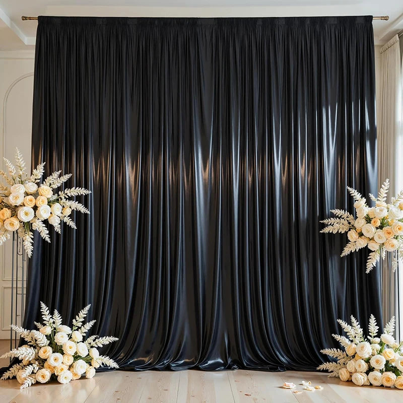 Rideaux de Noël en satin sans plis, tissu soyeux, pour toile de fond de baby shower, fête d'anniversaire, bal de promo, décoration de mariage