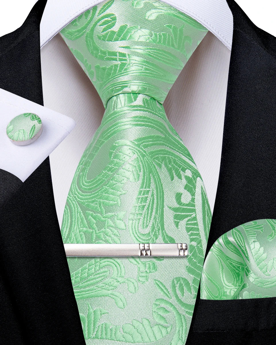 Men's Silk Paisley Tie Set – Pocket Square, Cufflinks & Tie Clip | Groom & Groomsmen