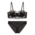 CINOON Lingerie sexy brodée pour femme Ensemble soutien-gorge push-up en dentelle fine et transparente + porte-jarretelles + string, ensemble de 3 pièces de lingerie française