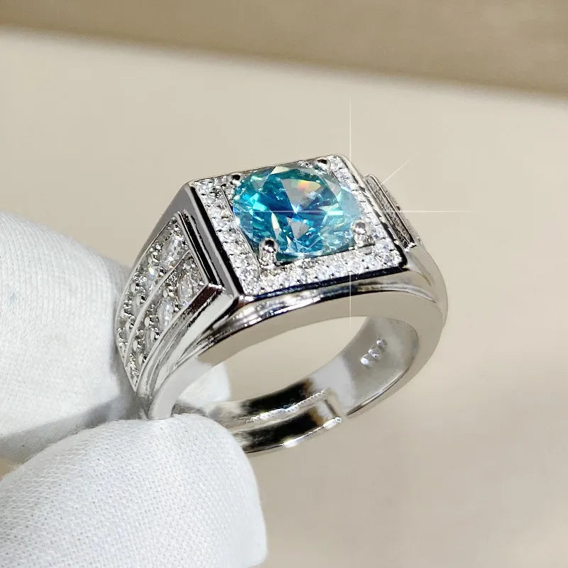 Bague de mariage ajustable ouverte pour homme en zircon bleu-vert pleine pavé, bijou tendance hipster pour le marié