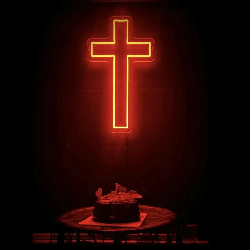 Gothic Style Dark Cross Room Wall Decorative Light Halloween Christmas LED Neon Light Bedroom Decor Religious Room Easter Decor