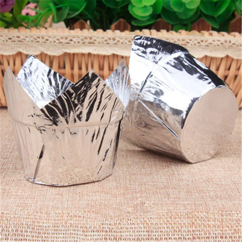 50x caissettes à cupcake de style journal, pour pâtisserie, mariage, caissettes tulipe, moule à muffins, papier sulfurisé, emballage de gâteau résistant à l'huile