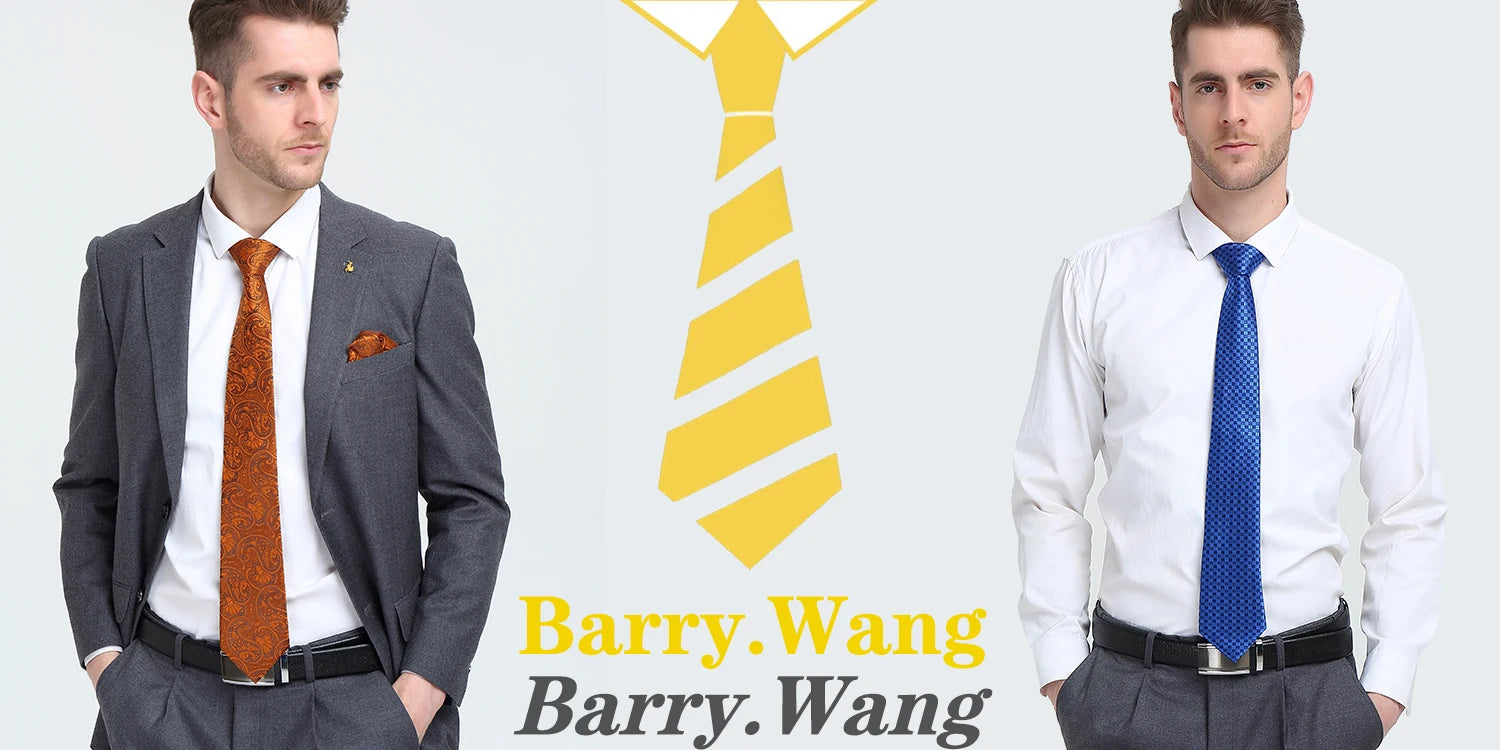 Barry.Wang Jacquard Gold & Yellow Men's Tie With Pocket Square Cufflinks Set Exquisiet Necktie For Male Wedding Business