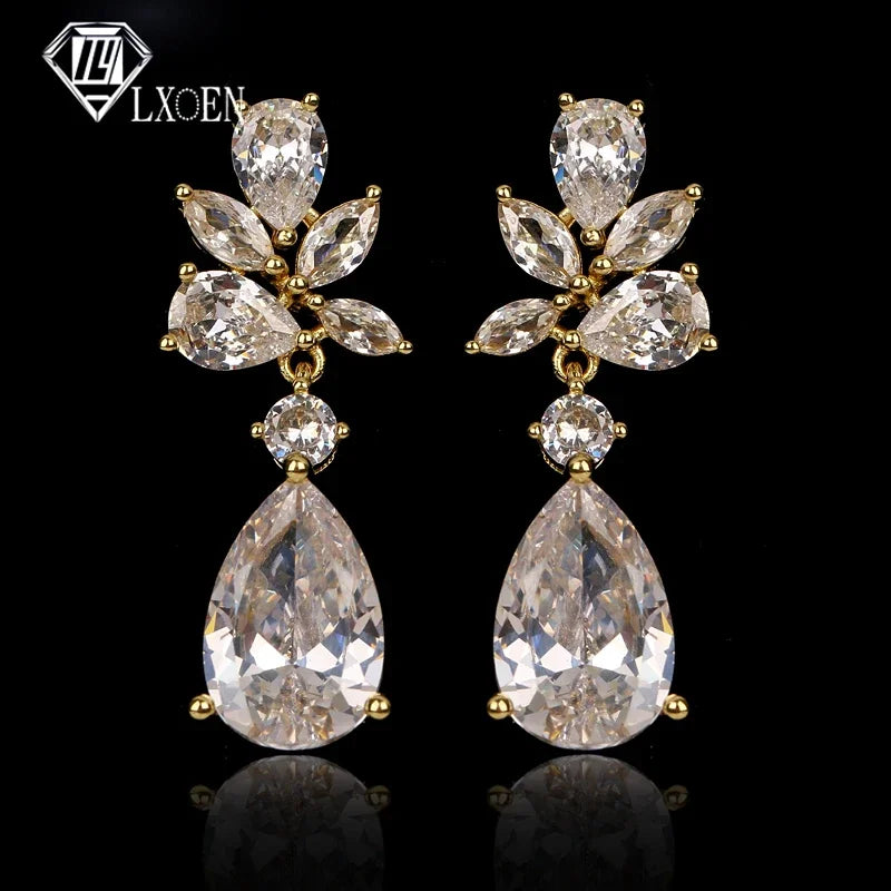 Romantic Cubic Zircon Dangle Drop Earrings — Bridal Wedding Jewelry