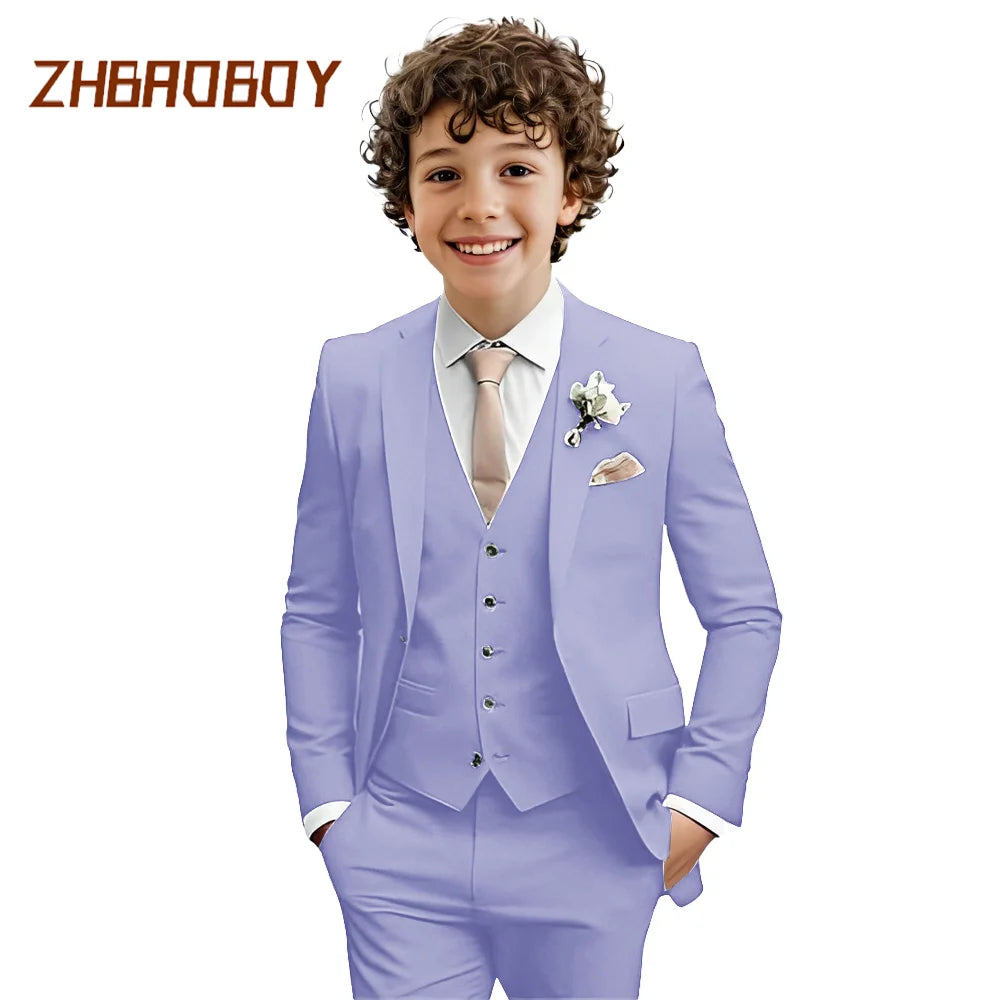 Costume Garçon 3 Pièces Coupe Slim Smoking Enfant Tenue de Mariage Formelle Ensemble Blazer Gilet Pantalon