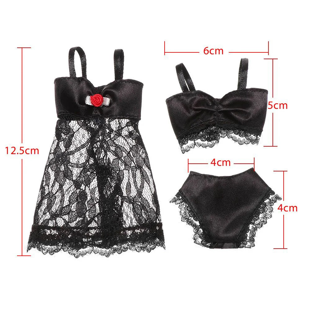 3 pièces/ensemble pyjamas colorés 3 en 1 vêtements sous-vêtements lingerie soutien-gorge robe dentelle accessoires de maison pour poupée 1/6