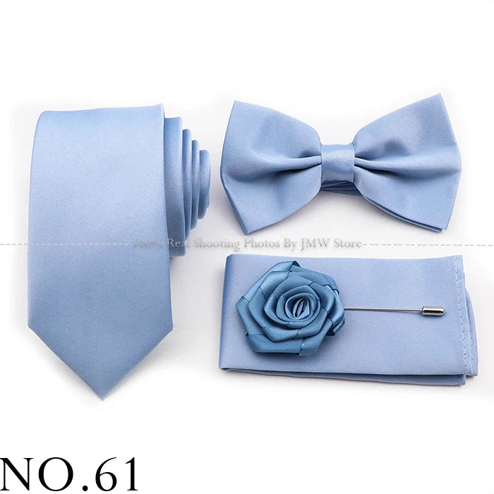 Ensemble cravate et nœud papillon violet bleu sauge vert en polyester, boutons de manchette et broche pour costume de marié, cravate de mariage, accessoire de chemise