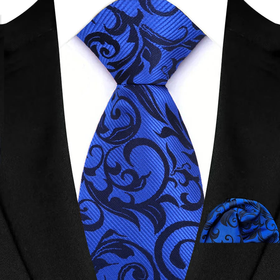 Cravate Homme Bleu Roi de Luxe, Carreaux, Rayures, Paisley, Haute Qualité, Mouchoir de Poche, Ensemble Cravate pour Mariage, Cadeaux d'Affaires
