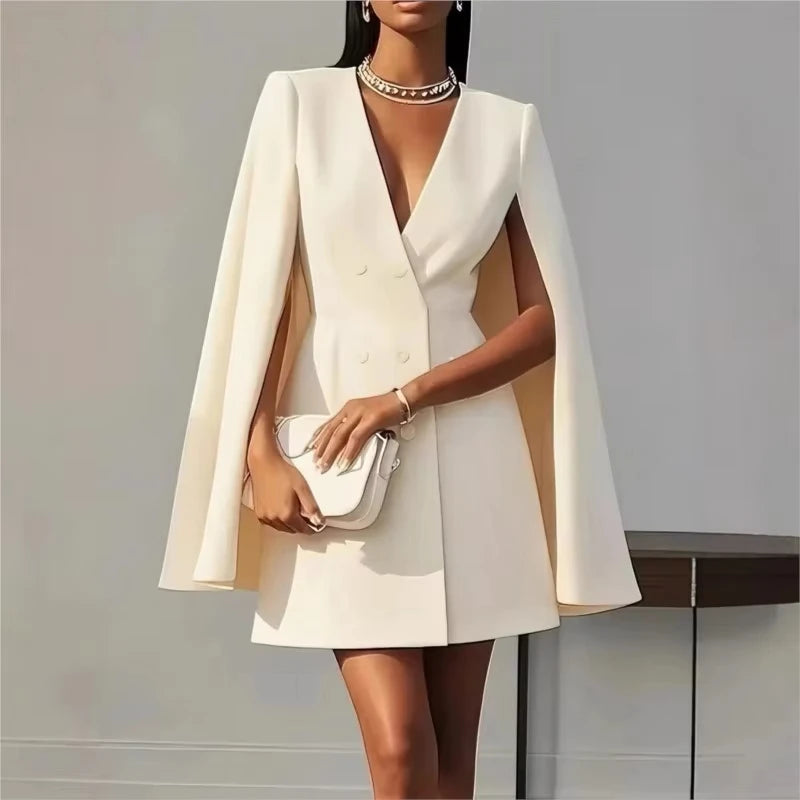 Robe tailleur femme pour le bureau en automne, cape croisée, veste de costume unie à col en V