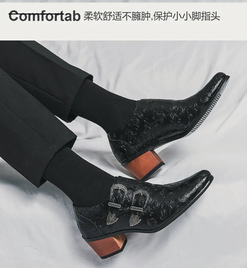 Chaussures de mariage pour hommes Tendance Coupe ajustée Pointues Talon haut Chaussures à enfiler Respirantes en cuir Chaussures habillées classiques vintage pour hommes