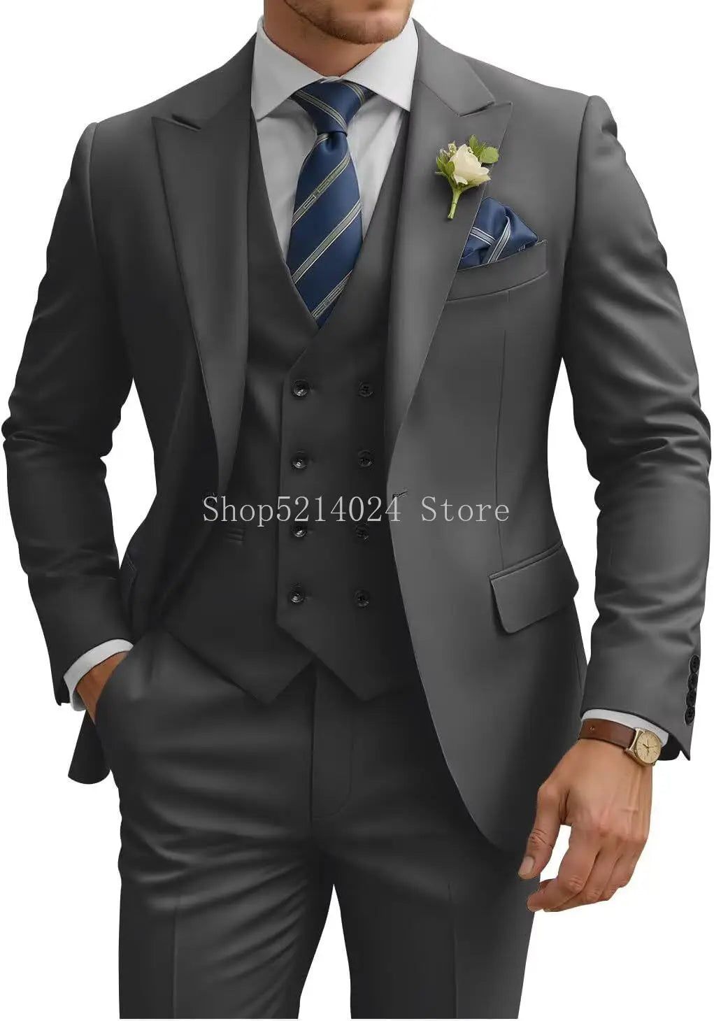 Costume Homme 3 Pièces Slim Fit Double Boutonnage Mariage Bal de Promo Dîner d'Affaires Formel Tuxedo