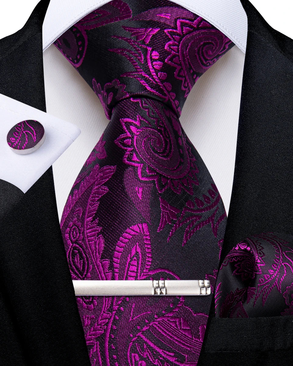 Men's Silk Paisley Tie Set – Pocket Square, Cufflinks & Tie Clip | Groom & Groomsmen