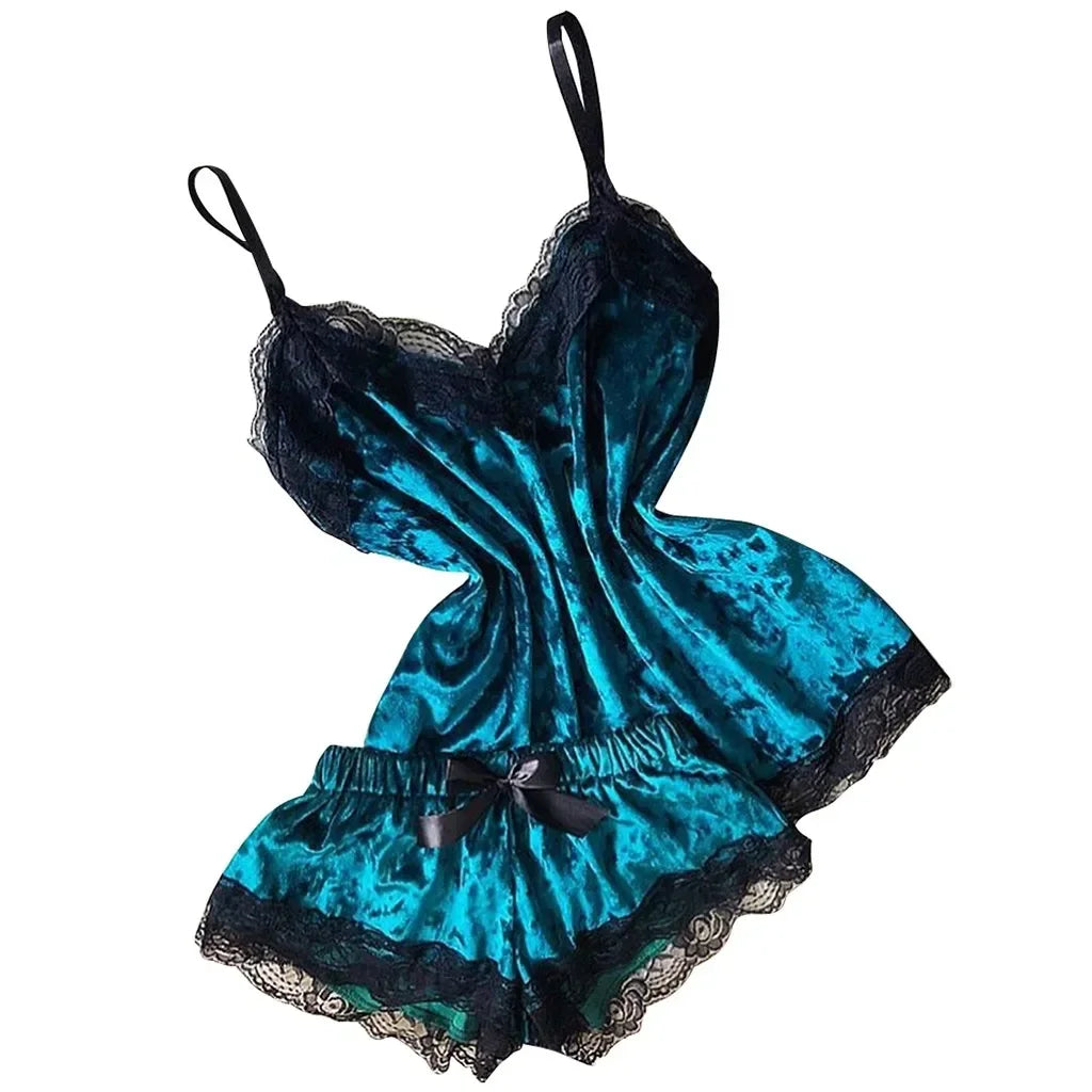 Ensemble Pyjama Velours Automne Hiver Femme Lingerie Sexy Vêtements de Nuit Mignon Débardeur et Short Ensembles Pyjama Loungewear