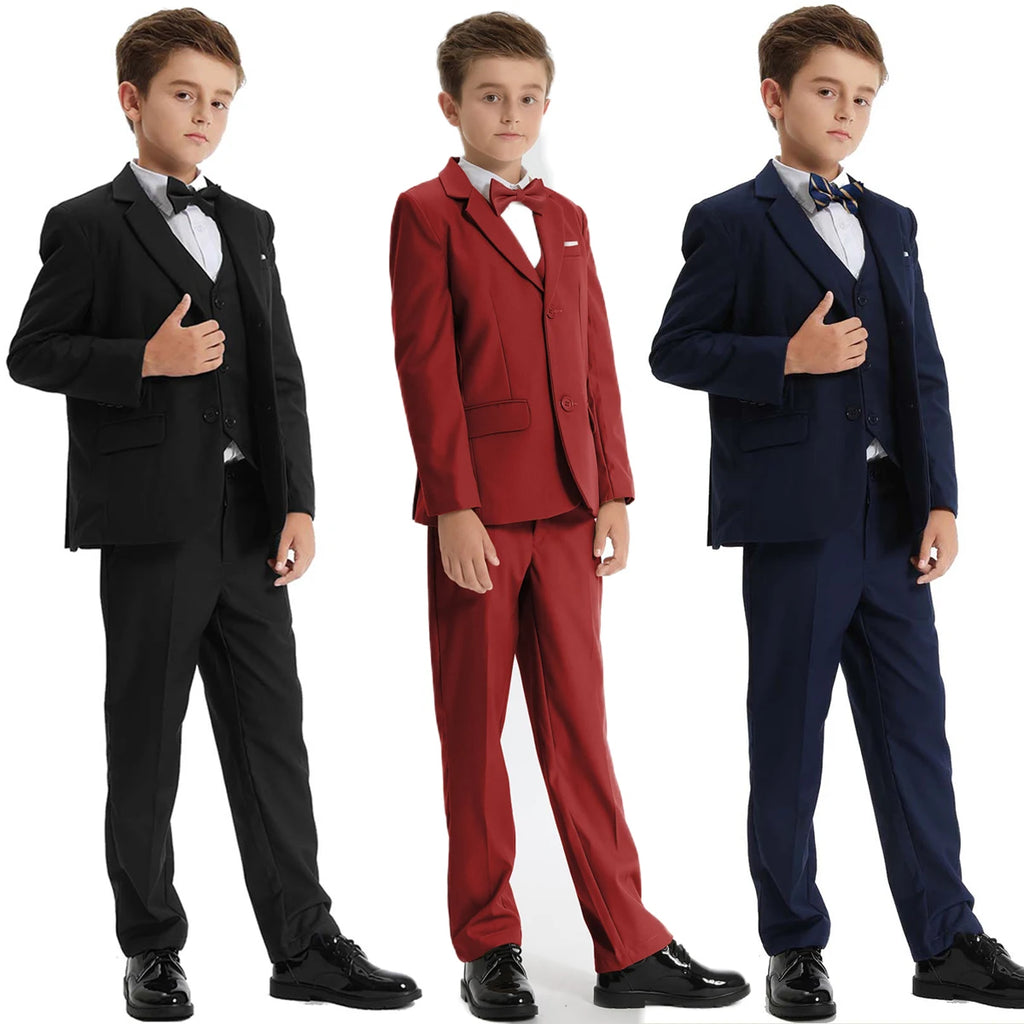 Costume Enfant Garçon Tenue de Mariage Formelle Ensemble Enfant Gentleman Porteur d'Alliances Vêtements de Performance Gilet de Smoking + Pantalon + Blazer 3 PIÈCES