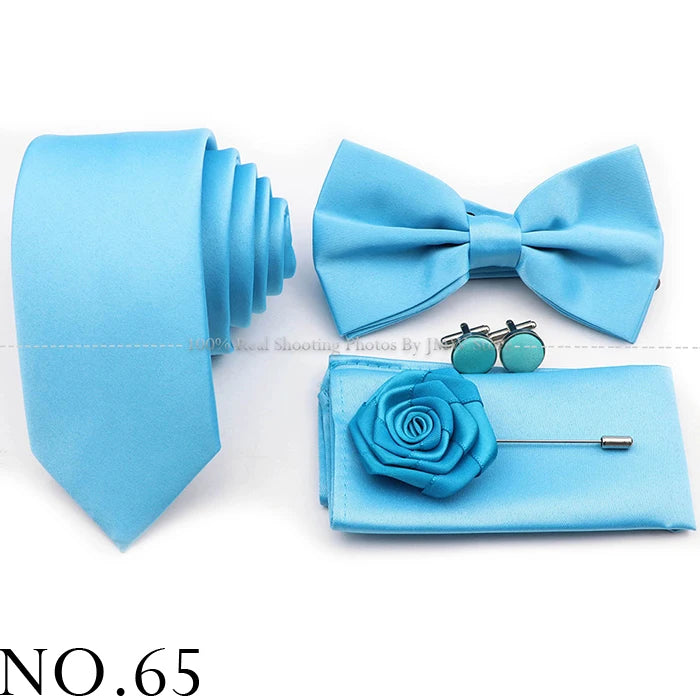 Ensemble cravate et nœud papillon violet bleu sauge vert en polyester, boutons de manchette et broche pour costume de marié, cravate de mariage, accessoire de chemise