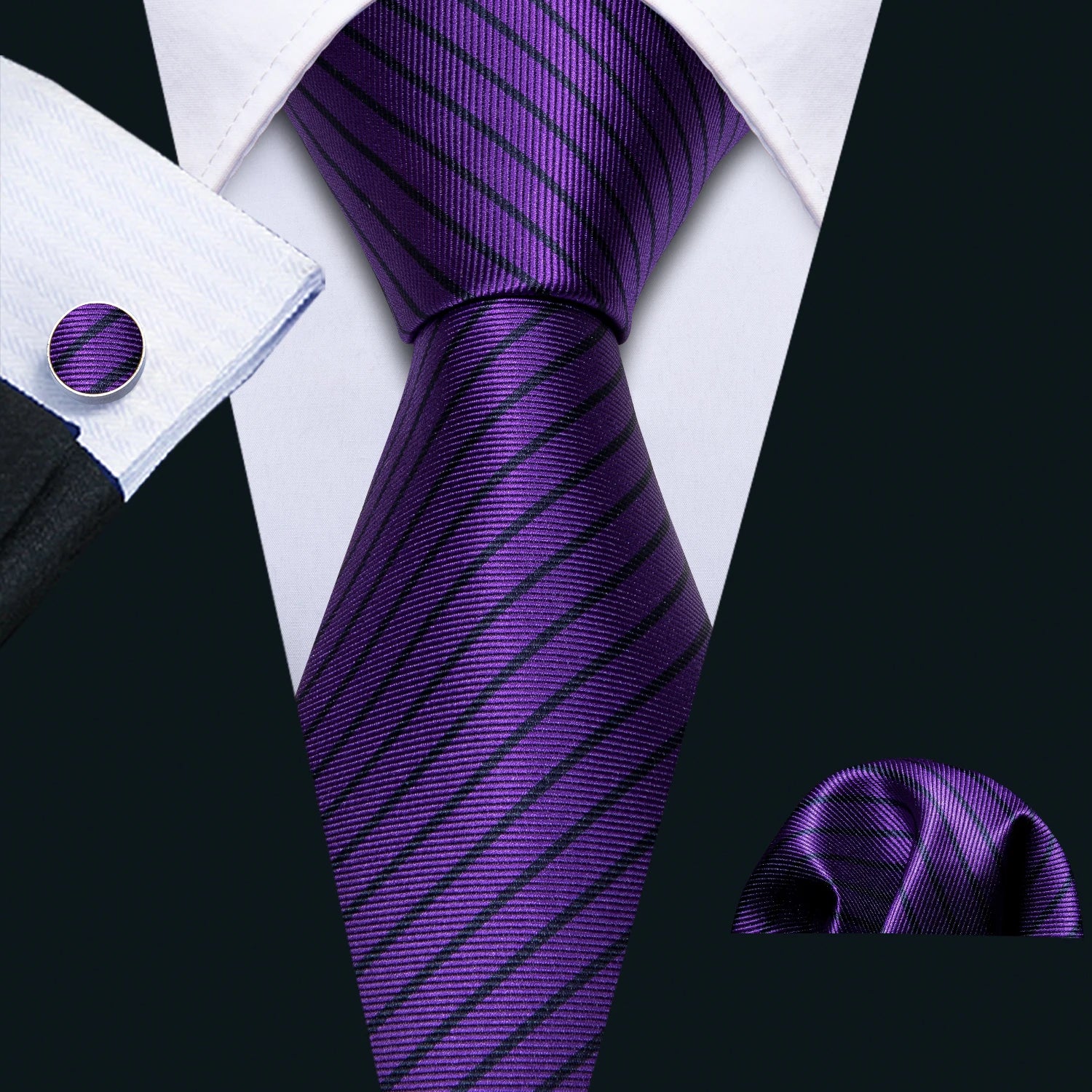 Cravate Homme en Soie Violette Unie avec Pochette Barry.Wang, Ensemble de Cravate et Mouchoir de Poche, Nœuds Papillons Floraux Paisley pour Homme, Cadeau pour Fête, Marié