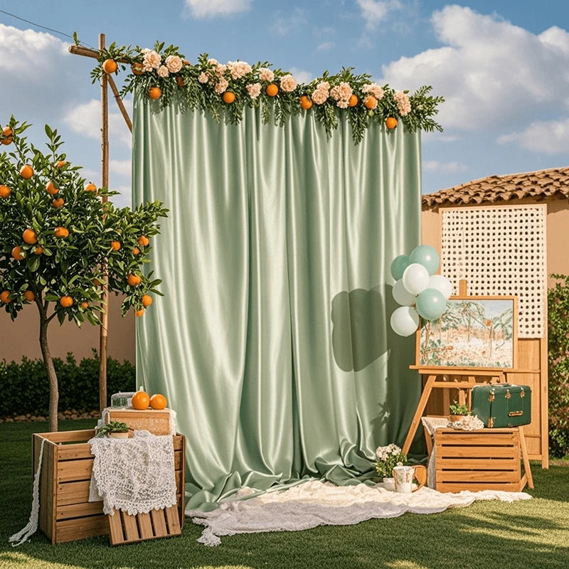 Rideaux de Noël en satin sans plis, tissu soyeux, pour toile de fond de baby shower, fête d'anniversaire, bal de promo, décoration de mariage