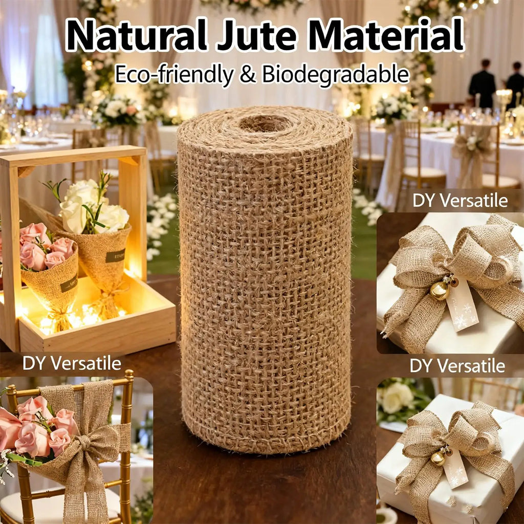 Jute Burlap Ribbon Roll DIY Handmade Craft Supplies for Wedding Decor Gift Wrapping Flower Bouquets Table Garland Party DIY