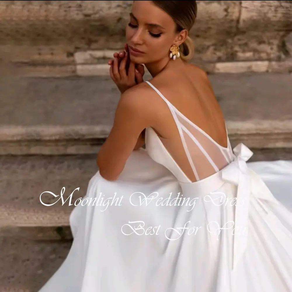 Robe de mariée trapèze moderne plissée à col en V 2026 sans manches, à fines bretelles, dos nu, robe de mariée, Vestidos De Novia personnalisée