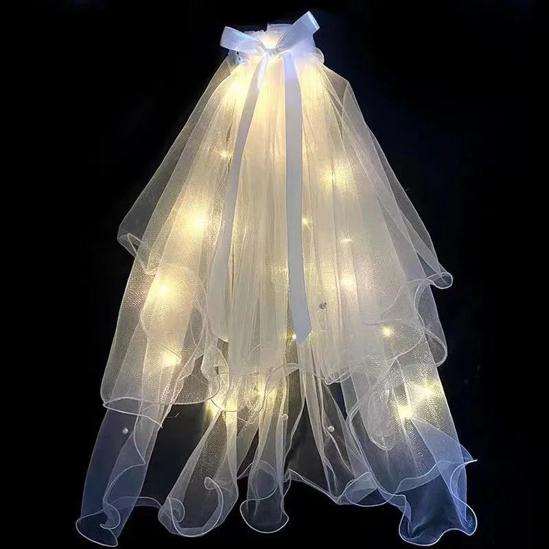LED Bride Wedding Veil Light Up Bridal Veils with Hair Clip Tulle Party Festival Halloween Costume