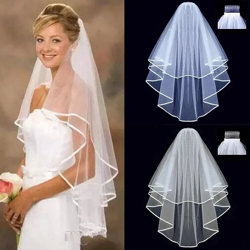 Voiles de Mariage en Tulle Sexys/Sauvages à Deux Couches avec Peigne Voile de Mariée Blanc Ivoire pour la Mariée Accessoires de Mariage