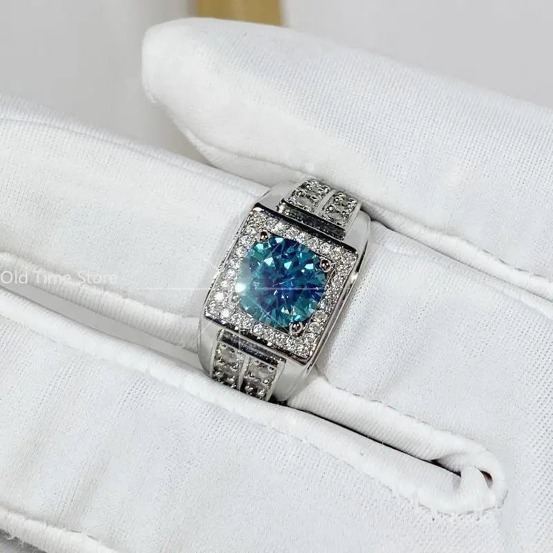 Bague de mariage ajustable ouverte pour homme en zircon bleu-vert pleine pavé, bijou tendance hipster pour le marié