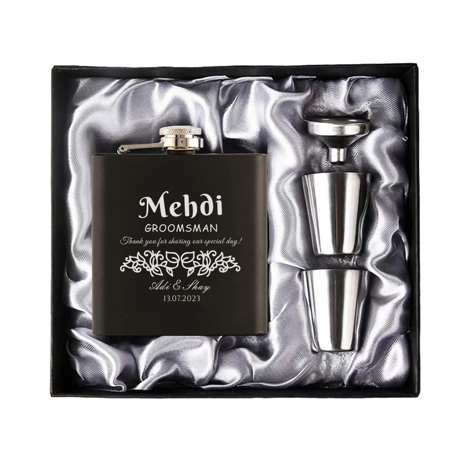 Personalized 6oz Hip Flask Set | Custom Name & Logo | Groom, Best Man & Groomsmen Gift